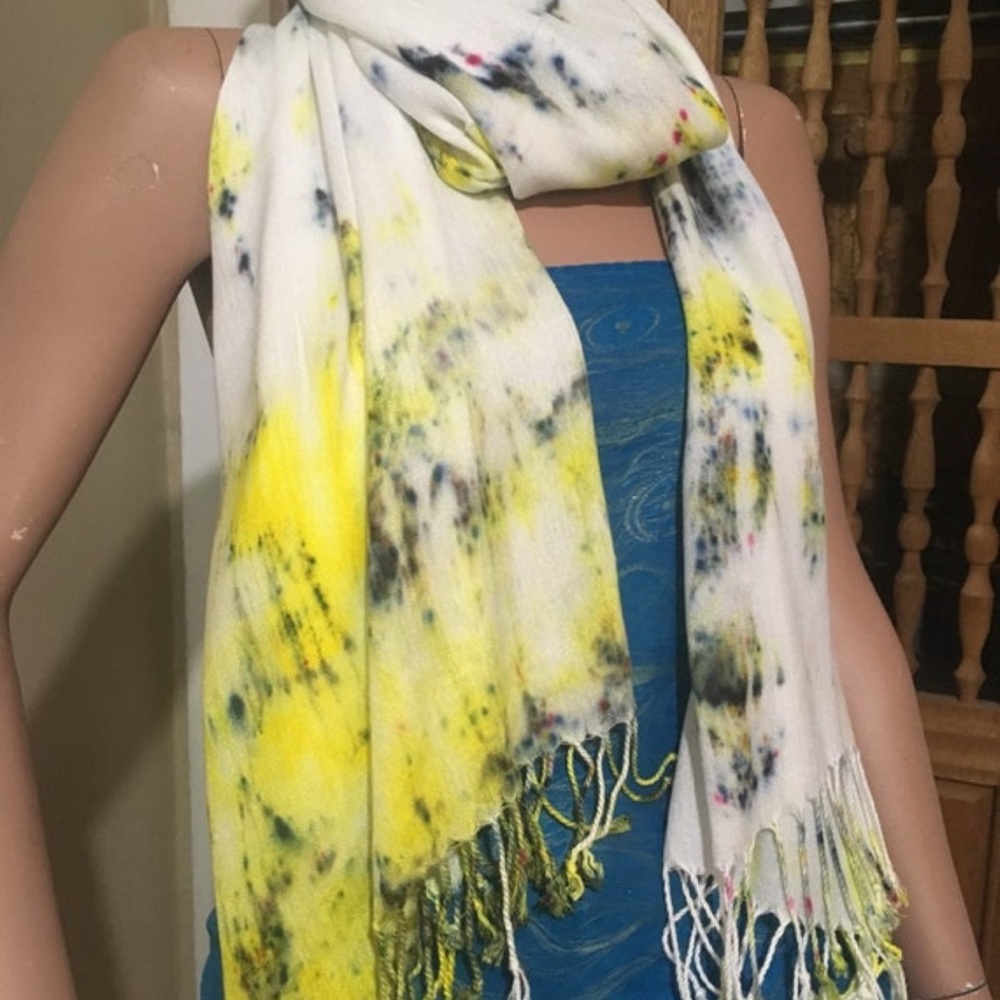 Hand Dyed Pashmina Scarf - Yellow And Grey